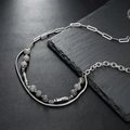 Moderne meerlaagse titaniumstalen ketting met onregelmatige grijze marmeren kralen - Onregelmatige Stenen Ketting (L1097-A)