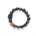 Bracelet minimaliste en œil de tigre avec perles d'obsidienne noire et breloque pixiu - 10mm / Ambre Lion (S651-A)