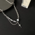 Collana a doppio strato in acciaio inossidabile con ciondolo a stella e pietra occhio di gatto - Collana a Strati con Stella di Opale (L791-A)