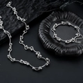 Conjunto de collar y pulsera de plata con cadena de bolas y barras onduladas - Conjunto de Collar y Pulsera (L1102+S1102)