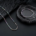 Regenboog roestvrijstalen kubusvormige kralen ketting en armband set op rots - Veelkleurige Ketting en Armband Set