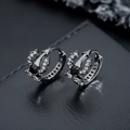 Gothic trident hoop earrings with black zircon stones in a dark luxury metal setting - Gun Black (Black Rhinestone)
