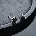 Minimalist silver stud earrings featuring black round gemstone and dragon claw setting - Black(X936-B)