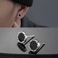 Herren Ohrstecker mit schwarzem Onyx-Inlay und strukturiertem Silberrand im modernen Design - 8mm Schwarze Spitzenkante Paar / Schwarz & Silber