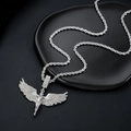 Collana con pendente angelo d'argento e catena a fune in stile hip-hop lussuoso - Ala d'Angelo Argento (L1108-A)