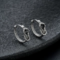 S925 Silber Retro-Ohrringe im Seildesign mit runden schwarzen Edelsteinen - Schwarz Strass Stil (X886-C)