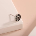 Minimalist silver titanium steel stud earring with black sunburst enamel pattern - Sun Radiance Pattern Stud (T02-F)