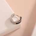 Titanium steel huggie hoop earring with black enamel H design in silver finish - Silver Black Paneled Hoop (T02-K)