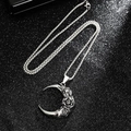 Gothic rose moon pendant necklace with vintage silver finish and starry sand background - 60CM Titanium Steel Chain (L1115-C)