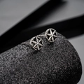 Vintage silver hexagram stud earrings with beaded edges in a punk gothic style - Antique Silver