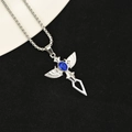 Collana a croce con ali d'angelo, gemma blu e catena a scatola in acciaio da uomo - Collana Finita / Spada d'Angelo Blu Collana Finita (L1116-E)