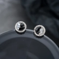 Macro shot of silver magnetic ear clips with black and white crystal cluster inlay - Irregular Crystal Magnetic Ear Clip (X699-B)