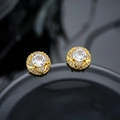 Classic round gold stud earrings with large center zircon and surrounding diamond halo - Full Rhinestone Studs (X967-B) / Gold