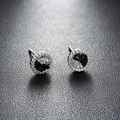 Polished silver magnetic stud earrings with black crystals and clear zircon accents - Irregular Crystal Stud Earrings (X699-A)