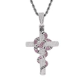 Collar hip hop con colgante de cruz serpiente, circonitas pavé y cadena de cuerda - Colgante de Serpiente Roja con Cadena de Cuerda / Serpiente Roja Plata