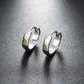 Retro silver hoop earrings with gold sun totem engravings on black leather background - Wishing Stone Style (X923-B)