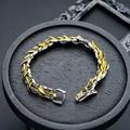 Detail of vintage dragon head bracelet featuring intricate metal scales and bi-color finish - Gold 20cm (S310-B)