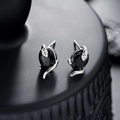 Detailed close-up of gothic silver snake stud earrings featuring faceted black gemstones - Silver Color Black Zircon Snake