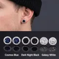 Magnetische Kristall-Ohrringe in Kosmosblau, Mitternachtsschwarz und Galaxieweiß - Ein Paar / Galaxy Weißer Runder Druzy-Stil (X785-F)