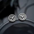 Retro metalen knopoorbellen met spiraalvormige randen en matte kruisstructuur - Antiek Zilver