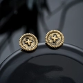 Gouden knopoorringen met gedraaide koordrand en kruismotief op zwarte reflecterende basis - Antiek Goud