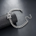 Silver cuban chain bracelet featuring a polished metal BB pendant and lobster clasp - Cuban Titanium Steel Bracelet (S823-A)