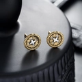 Vintage tweekleurige knopoorstekers met gouden gevlochten rand en zilveren ster - Antiek Goud (Drip Olie)