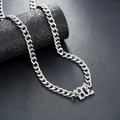 Detailed view of silver Cuban link chain with a gothic style BB letter pendant charm - Cuban Titanium Steel Necklace (L823-A)