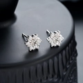 Macro shot of silver snowflake earrings with sparkling round-cut cubic zirconia inlay - Silver (X834-A)