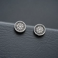 Macro shot of vintage silver viking compass magnetic earrings with black zircon stones - Viking Compass (X811-D) / One Pair