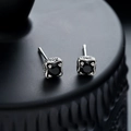 Detail of vintage silver dragon claw stud earrings with square black zircon stones - Silver (X833-A)