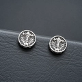 Retro magnetic silver earring studs with gothic shield emblem and black zircon stones - Emblem Scepter (X811-E) / One Pair