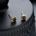 Macro detail of vintage dragon claw square black zircon studs with golden grain texture - Gold (X833-B)