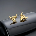 Vintage golden ox head magnetic earrings with detailed animal carving for men - Gold Bull Head Stud Earrings / Gold