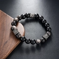 Silver Sheen Obsidian bracelet with intricate carved silver metal spacer beads for men and women - Obsidian Vintage Silver Style (S686-A)