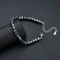Minimalist square hematite bead bracelet for men and women with adjustable silver clasp - Hematite Cube Style (S964-A)