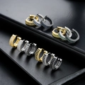 Hip hop hoop earrings with rows of colorful cubic zirconia stones in multiple metal finishes - Micro Pave Design (X009 Collection)