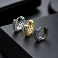 Hiphop hoop earrings with double row blue crystals in silver, gold and black finishes - Blue Zirconia (X009GHI)