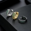 Three-color hip hop huggie earrings set with double-row green zircon pavé insets - Green Zirconia (X009MNO)