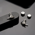 Polished silver titanium steel bull head stud earrings for men with threaded design - Single Piece / Silver (Goat Head Stud Earring)