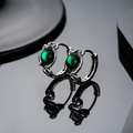 Gothic style snake hoop earrings with green bead in vintage silver finish on mirror - Green (X675-A)