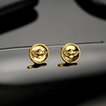 Luxury eagle embossed gold stud earrings with detailed feathers and brushed metal finish - Gold