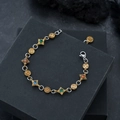 Bracciale vintage con croce, zirconi colorati e ciondoli a forma di monete d'oro - Bracciale Croce Zirconia Oro Antico (S739-B)