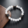 Men's matte volcanic stone and white marble beaded bracelet with gold metal accents - White Turquoise Style (S672-F)
