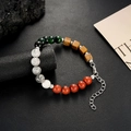 Detailed view of sandalwood beads with silver spacers and adjustable metal clasp - Green White Luck Bead Style