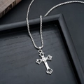Detailed view of silver cross pendant with inlaid crystals and a heart-shaped center - Dream Silver Cross (L8888-N)