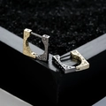 Pendientes de aro cuadrados bicolor oro y plata con textura grabada elegante - Gris y Dorado