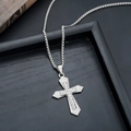 Close-up of a silver cross pendant with sparkling white diamonds on a box chain - Light Luxury Cross (L8888-H)