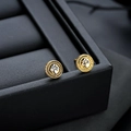 Vintage floral button stud earrings in antique gold and silver punk style design - Antique Gold