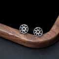 Vintage sun pattern stud earrings in silver steel with black enamel inlay design - Sun God Style (X646-A)